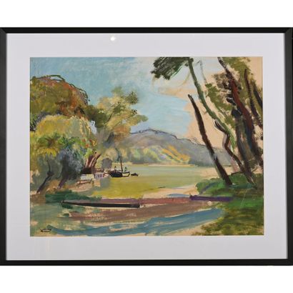 null LEGRAND Edy (1892-1970). "Lake Landscape". Oil on paper signed and stamped lower...