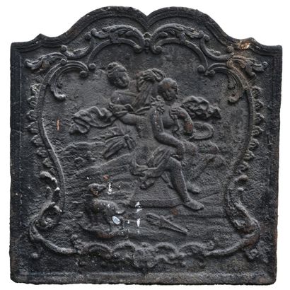 null Cast-iron CHIMNEY PLATE decorated with naiads in interlacing flowers. 18th century....