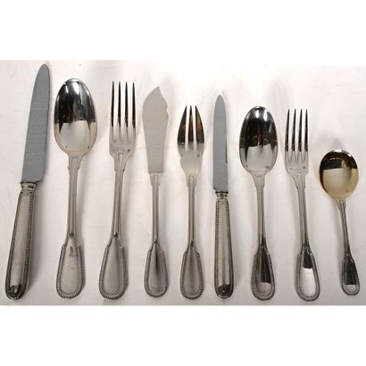 null PUIFORCAT. EXCEPTIONNELLE MENAGERE of 187 pieces in solid silver with gadrooned...