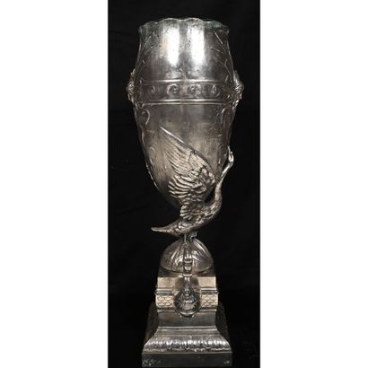 null FUGERE Henri (1872-1944). LARGE ovoid silvered bronze VASE with relief decoration...