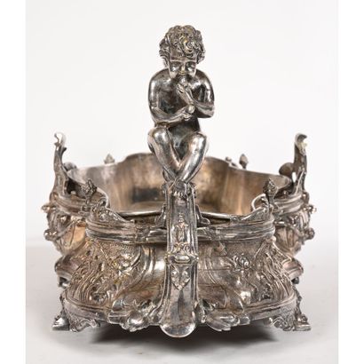 null SPECTACULAR NAPOLEON III silver-plated bronze JARDINIERE with handles surmounted...