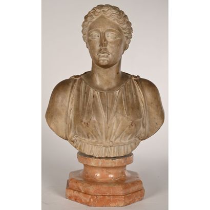 null Antique-style WOMAN'S BUST in marble. Beautiful plicature of the dress. (Accident...