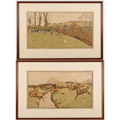 null ALDIN Cécil (1870-1935). Pair of framed color engravings depicting a fox hunt...