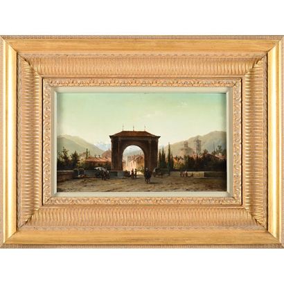 null VAN RADEN Marinus (1832-1879). "View of the Arc de Triomphe d'Aoste". Oil on...