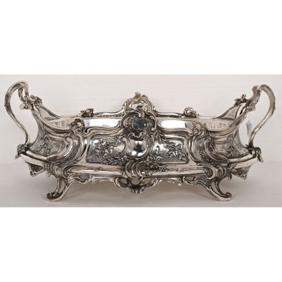 null LARGE OVAL GARDENSTAND LOUIS XV in silvered bronze in the Rococo style with...