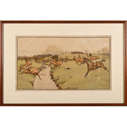 null ALDIN Cécil (1870-1935). Pair of framed color engravings depicting a fox hunt...