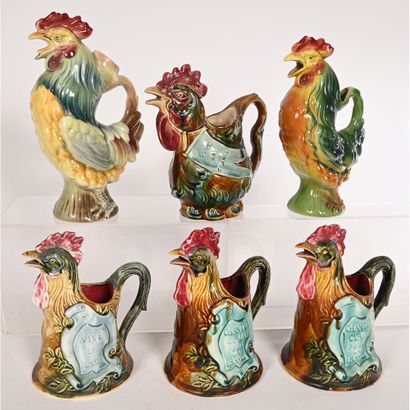 null COLLECTION OF 6 PICTURES in barbotine on the theme of roosters. Provenance ONNAING...