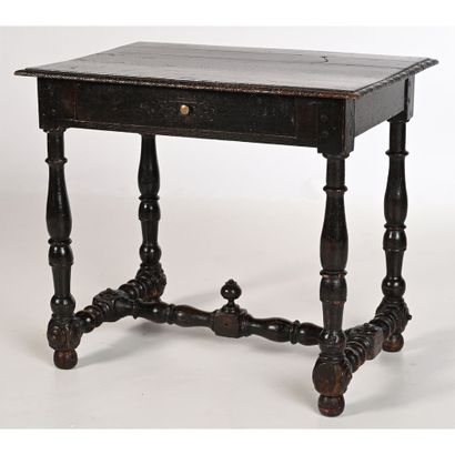 null LOUIS XIII TABLE with baluster legs joined by an H-shaped brace. In natural...