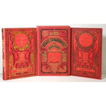 null Jules Verne, réunion de 3 cartonnages Hachette, l’ile mystérieuse, un billet...