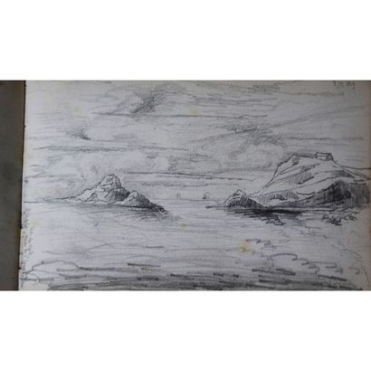 null Morbihan, petit carnet de croquis, 11/16cm., vers 1850, paysages, animaux, découpis,...