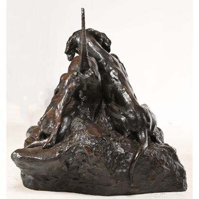 null PERRAULT HARRY Emile. (1878-1938). «4 chiens de meute». Rare et importante sculpture...
