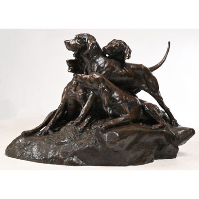 null PERRAULT HARRY Emile. (1878-1938). «4 chiens de meute». Rare et importante sculpture...