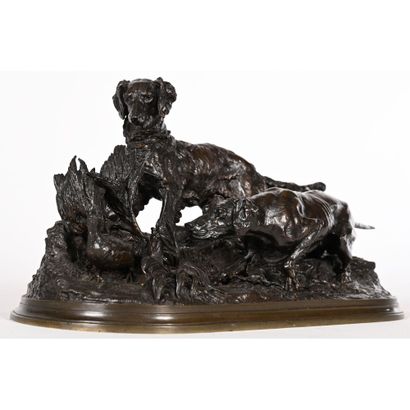  MENE Pierre-Jules. (1810-1879). «Chasse à la perdrix».Bronze à patine brune. Fonte... Gazette Drouot