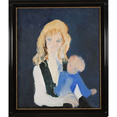  VAN HECKE Arthur. (1924-2023). «Femme et enfant». Huile sur toile signée. H.73 ... Gazette Drouot