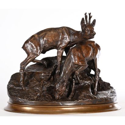  MENE Pierre-Jules. (1810-1879). «Groupe de chevreuils». Belle épreuve en bronze... Gazette Drouot
