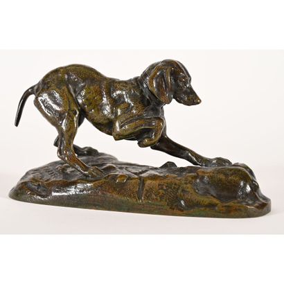  BARYE Antoine-Louis. (1796-1875). «Braque». Bronze à patine brune nuancée. 2ème... Gazette Drouot
