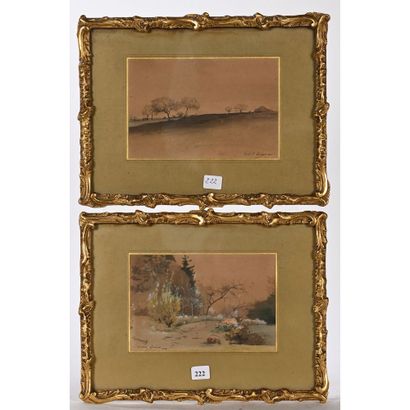 null GUERINIEZ Gabriel. «Paysages». 2 aquarelles et gouaches signées et datées 1904....
