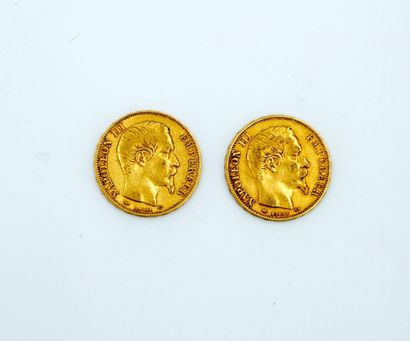 null 2 coins of 20 francs gold Napoleon bareheaded - years 1859 and 1857