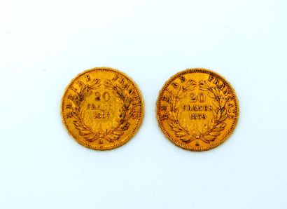 null 2 pièces de 20 francs or Napoléon tête nue - années 1859 et 1857
