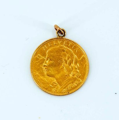 null 1 pièce de 10 francs or suisse - année 1913 - montée en pendentif - Poids total:...