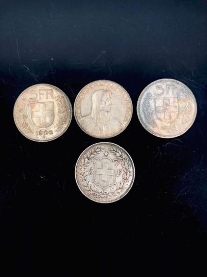 null 4 coins of 5 francs Swiss silver of which 3 with the shepherd year 1923 and...