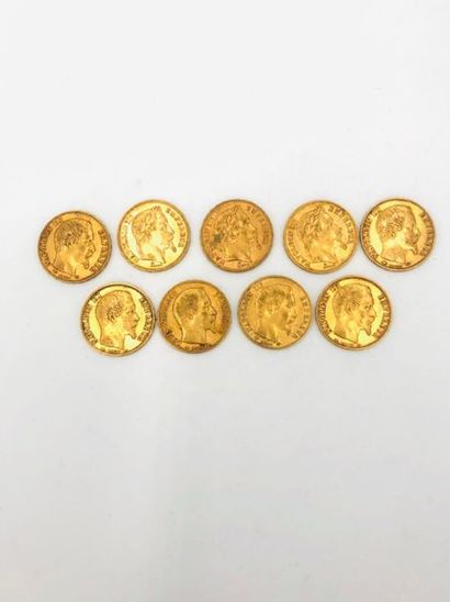 null A lot of 9 coins of 20 francs gold - Second Empire period including 3 laureate...