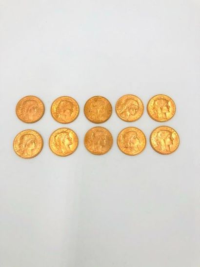 null A batch of 10 coins of 20 francs gold Coq Marianne - 3rd Republic period