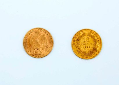 null 2 coins of 10 francs gold - years 1863 and 1911