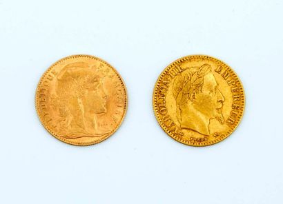 null 2 coins of 10 francs gold - years 1863 and 1911