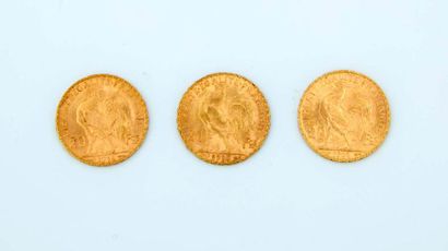 null 3 coins of 20 francs gold Coq Marianne - IIIth Republic