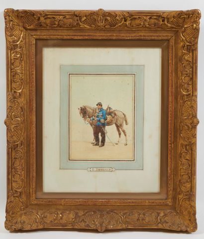 null * Edouard DETAILLE (1848-1912). 

Cavalier et sa monture

Héliogravure 

23.5x26.5cm...