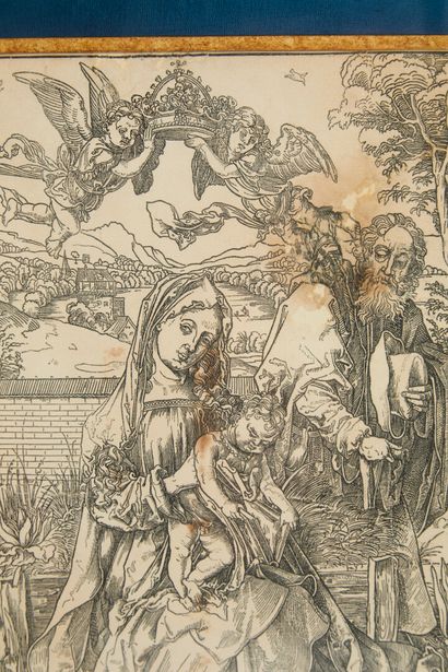 null * Albrecht DÜRER (1471-1528).

La Sainte Famille aux lapins.

Gravure sur bois,...