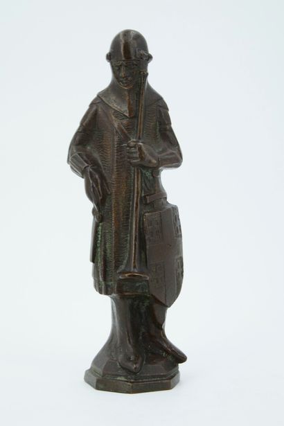 null Ecole XIXe. 

Chevalier des croisade, 

Sculpture en bronze à patine brune,...