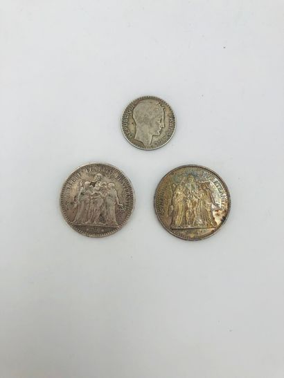 null Lot de pièces argent : 5 F Hercule 1875 A, 10 F Hercule 1968, 10F Turin 1930,...