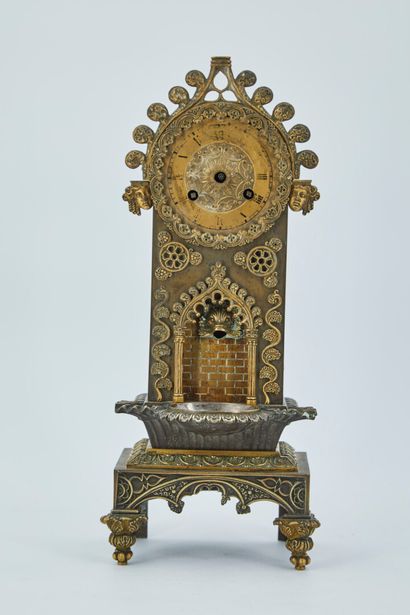 null Curious elements of a clock to be refixed in bronze and gilded brass representing...