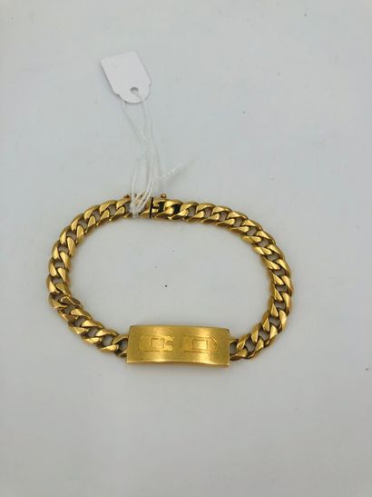 null Bracelet gourmette à maille gourmette, la plaque gravée C.D., or jaune 18 K,...