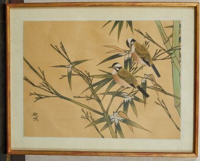 null Lot of 6 various frames showing an unsigned watercolor, two paintings of birds,...
