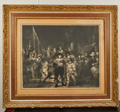 null After REMBRANDT (1607-1669). 

The night round, 

Large framed engraving.

Editions...