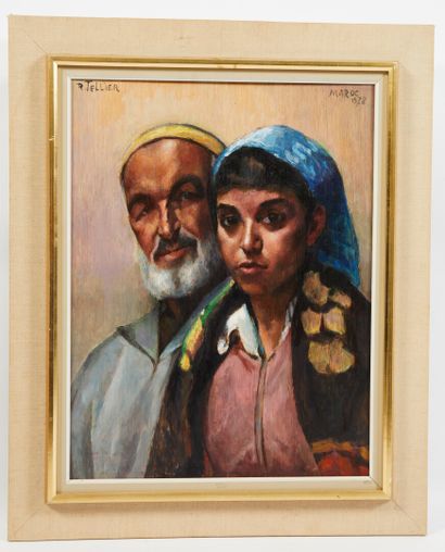 null * Raymond TELLIER (1897-1985). 

Couple de marocains, 

Huile sur panneau, signée...