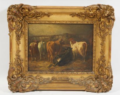 null * Auguste ROLLAND (1797-1859). 

Vaches en troupeau

Huile sur toile signée...