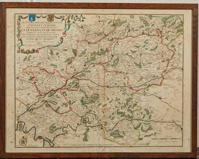 null Antique engraving representing a map showing the course of the rivers of Oyse,...