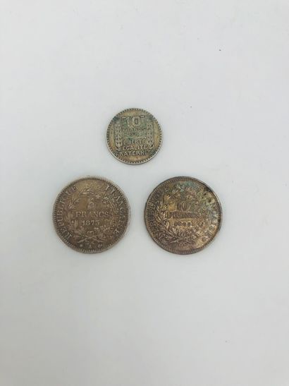 null Lot de pièces argent : 5 F Hercule 1875 A, 10 F Hercule 1968, 10F Turin 1930,...