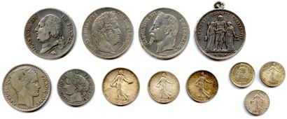 null Lot of 12 silver coins 19th and 20th century :

5 Francs Louis XVIII 1824 Lyon,...