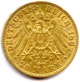 null ALLEMAGE - HAMBOURG 

20 Mark or 1893 J. 7,95 g

Très beau/T.B
