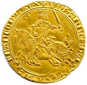 null JEAN II LE BON 1350-1364

Le roi à cheval au galop à gauche et brandissant son...