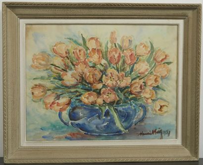 null Henri BOEZ ( 1892-1972). 

Vase de fleurs orange

Aquarelle sur papier signée...