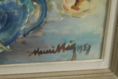 null Henri BOEZ ( 1892-1972). 

Vase de fleurs orange

Aquarelle sur papier signée...