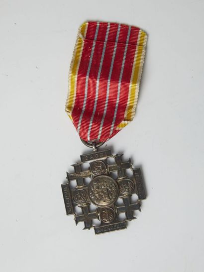 null Medaille du Pape Leon XIII (1878 - 1903) Pélerinage de Jérusalem avec ruban