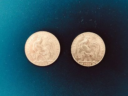null 2 pièces de 20 francs or Coq année 1908