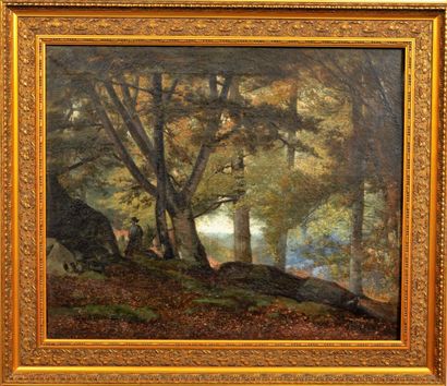 null Jules THEPAUT (1818-1885). 

Promeneur solitaire en foret de Fontainebleau.

Huile...